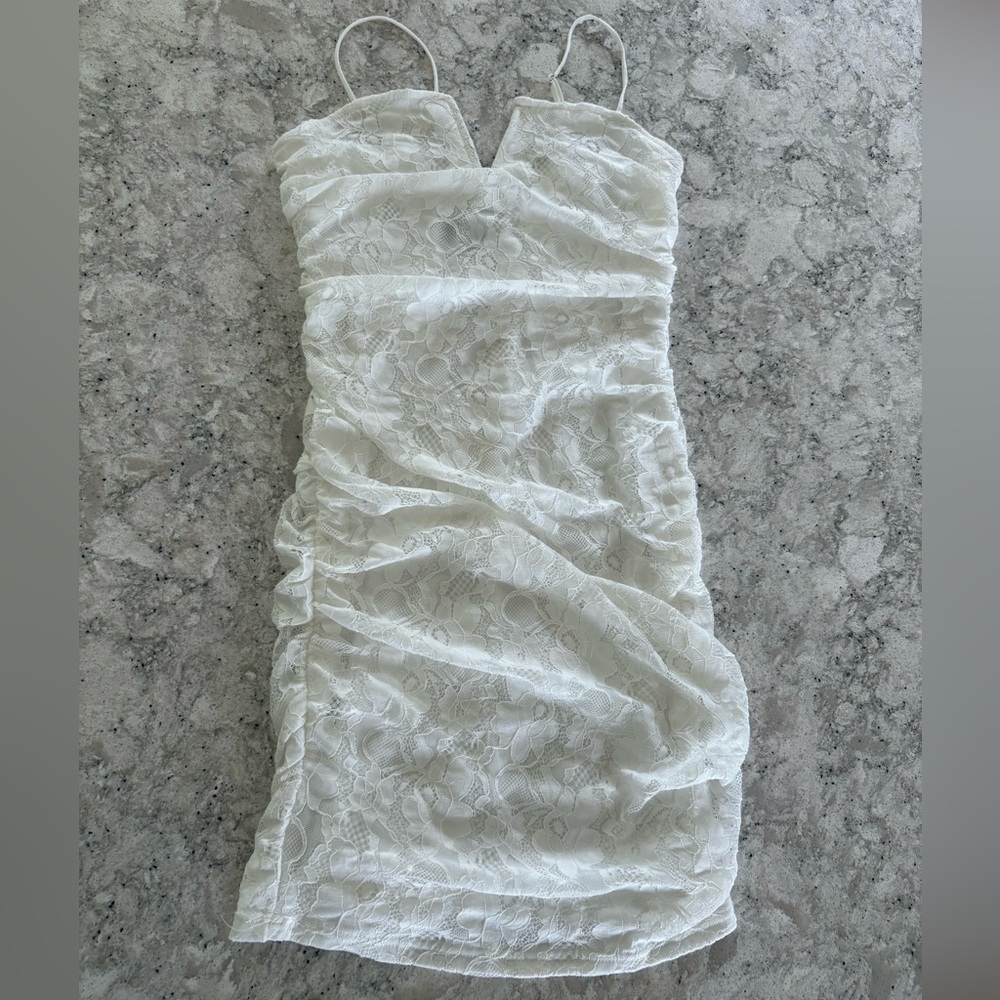Rue21 White Ruched Bodycon Dress Spaghetti Strap